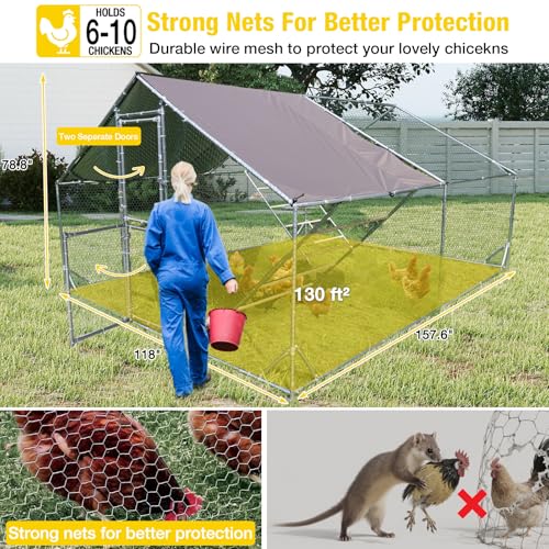 Aivituvin Extra Large Chicken Coop Metal Chicken Run for 10–20 Chickens, Walk-in Outdoor Poultry Enclosure with Roosting Perch & Anti-UV Cover for Yard, Ducks, Rabbits & Small Animals