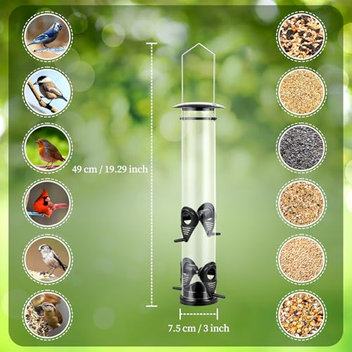 Backyard Expressions Tall Tube Bird Feeder - Durable Hanging Wild Bird Feeder for Wild Birds - 16" Tall, 4-Port Design - size: 16 In.