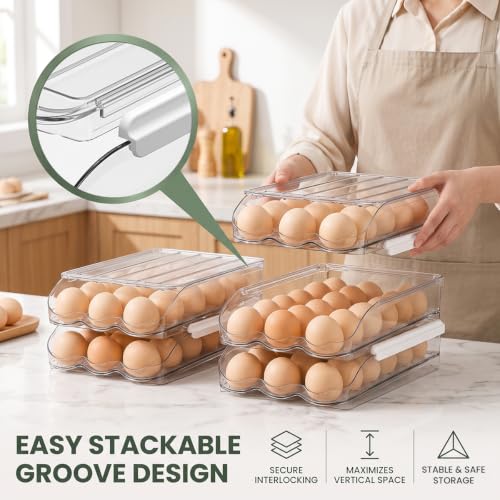 54 Egg Storage For Refrigerator With Egg Cracker Tool, Egg Dispenser For Refrigerator, Automatic Rolling Egg Holder For Fridge, BPA-Free Clear Egg Tray. - size: 3 Layers Holder 54 Eggs