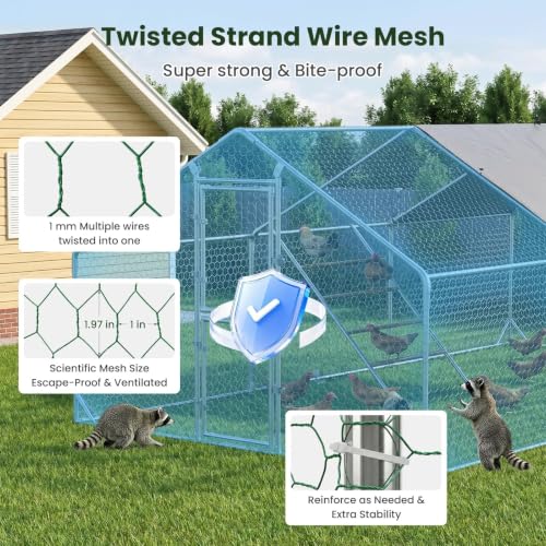 4ever2buy Metal Chicken Coop Run with Climbing Ladder 10x13 FT | Walk-in Chicken Run Pen Poultry Cage, Chicken Coop with Water-Resistant Anti-UV Cover, Large Chicken Coop for 12-15 Chickens