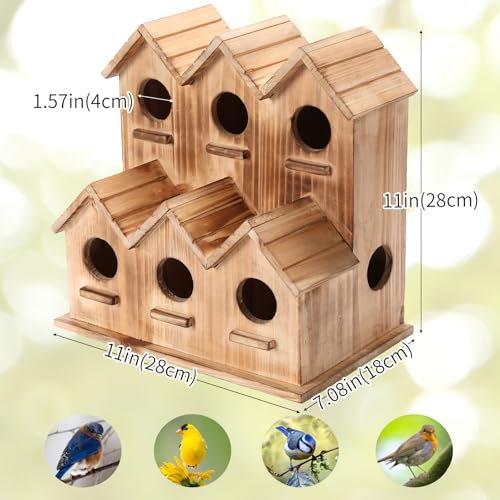 Wooden Bird Houses for Outside, 8 Room Hanging Birdhouse, Large Bird House for Bluebird Finch Cardinals, Decorative Outdoor Bird Nesting Box