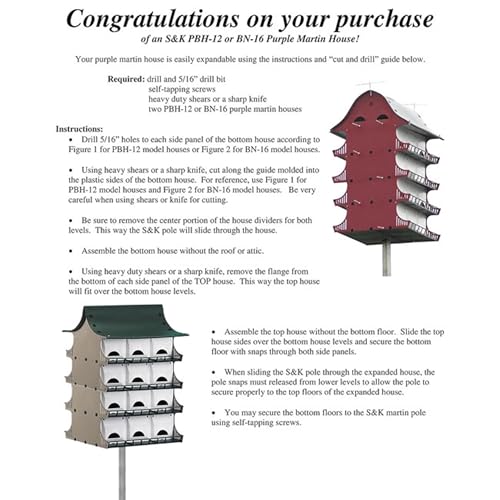 S&K Dual Purple Martin Houses, Expandable Option, 24 Rooms