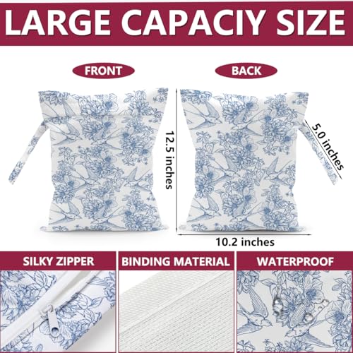 Chinoiserie Bird Wet Bag Reusable Wet Dry Bags for Travel Beach Pool Gym Yoga Bath, Flower Waterproof Bag for Swim Suit Dirty Gym Cloth, Swallow Peony Diapers Cosmetic Bags Toiletries Organizer - color: Multi02446