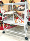 Deluxe Two Tiers Ferret Hammock Chinchilla Guinea Pig Rabbit Mouse Critter Rolling Cage Tight 1/2-inch Bar Spacing Durable Front Door Easy Clean Pull Out Grate Tray Water Bottle Food Bowl On Wheels - color: White Vein, size: 24"L x 17.5"W x 34"H