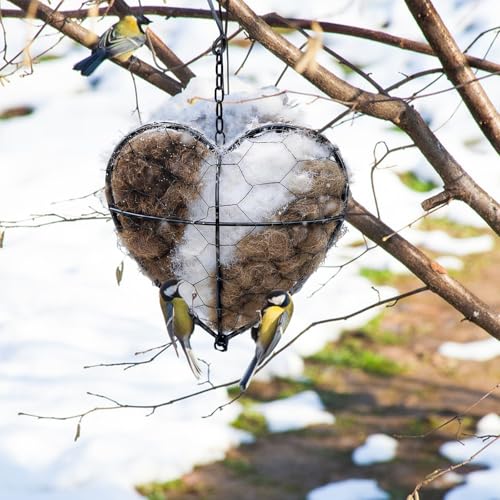 Handmade Alpaca Fiber Bird Nesting Heart, Birds Nests Material Holder, with Refillable Natural Nesting Materials, for Bird Nesting - Outdoor Garden Dispenser & Nesting Material for Wild Birds