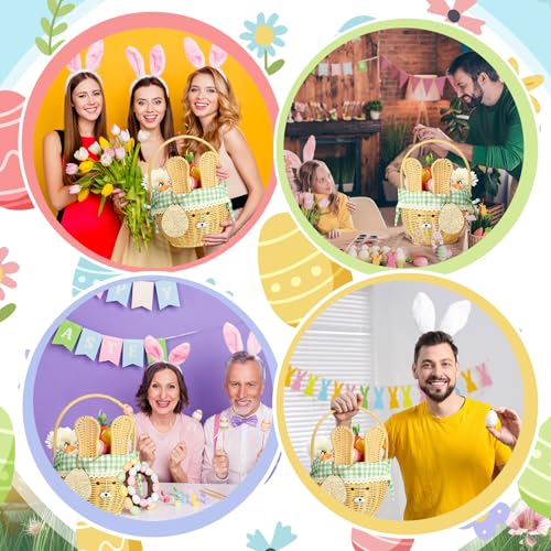 DoubleFill 1pcs Wicker Easter Basket Wicker Picnic Basket with Tag Empty Rattan Bunny Basket with Handles & Liner Willow Hamper Basket for Eggs & Candy Storage Fruit(Green Plaid) - color: Green Plaid