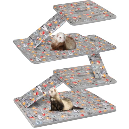 Bienbee Ferret Cage Liner Set, Leakproof Ferrets Cage Accessories for Small Animals Rats Chinchillas Hedgehogs Ferrets(Gray Mushroom, Double Unit Combo) - color: Gray Mushroom, size: Double Unit Combo-7 PCS