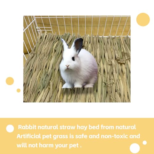 Rabbit Grass Mats,Bunny Grass Mat,Woven Straw Mat Bed Rabbits Hay Mat Sleeping Bunny Natural Handcrafted Woven Bed Nesting and Toys for Guinea Pig Hamster Chinchilla Squirrel(6 PCS)