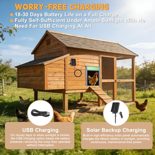 Solar-Powered Automatic Chicken Coop Door with Timer, Light Sensor & Remote Control – Weatherproof Aluminum Alloy Design with Anti-Pinch Safety Feature - color: Green