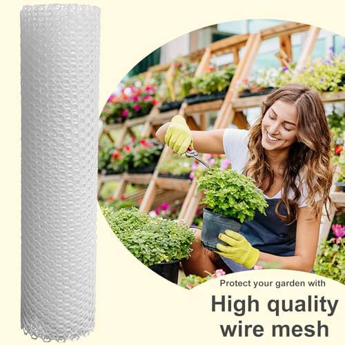 Plastic Wire Mesh Fence 16in x 10Ft Plastic Chicken Wire Mesh for Poultry, Dogs, Rabbit, Snake Barrier & Gardening Versatile Plastic Fencing (16in x 10Ft, White) - color: White, size: 16in x 10Ft