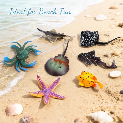 Sea Animals Toys Figures 21Pcs, Plastic Marine Creature Shark Fish Starfish Crab Lobster Octopus Seahorse Coral Jellyfish Ocean Life for Kids Birthday Party Favor Cake Decoration - style: Sea