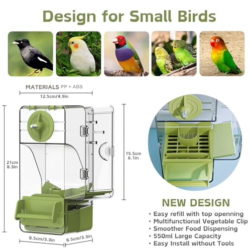 Automatic Bird Feeder, Bird Cage Feeder with Perch Multi-Functional Holder for Fruits Vegetables for Parakeet Canary Cockatiel Finch (Green) - color: Green