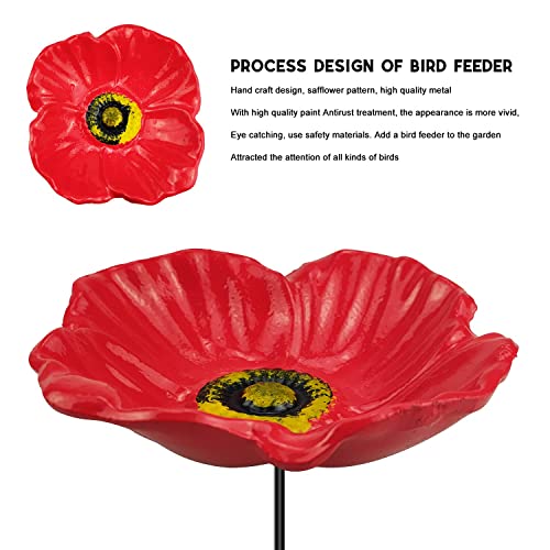 Redflower Bird Bath&Birdfeeder for Small Birds Outdoors Mtal Flower Bird Bath Bowl Stick into Ground Cute Tray Feeders for Outdoor Garden Decoration for Bird Lovers - style: redflower