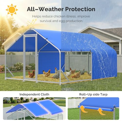 Sino Luban Large Metal Chicken Coop Run with Hardware Cloth Anti-Rust for 20 Chickens/Ducks, Chicken Runs for Yard with Waterproof Cover, Chicken Enclosure Pen Outdoor, Walk-in Poultry Cage - size: 11.8' L x 8.8' W x 6.4' H