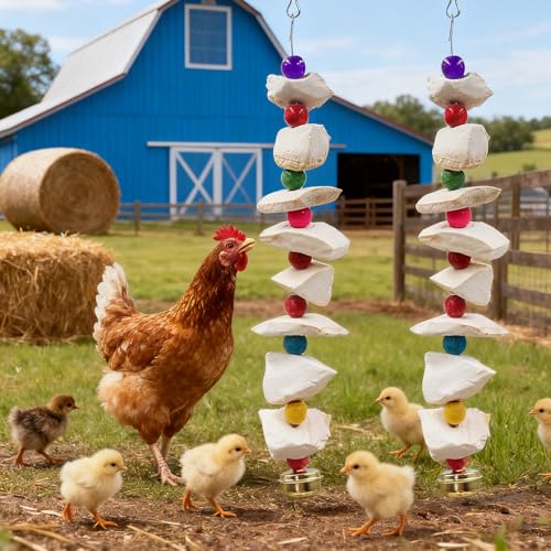 2-Pack Chicken Pecking Toys with Cuttlebone & Bell – Hanging Poultry Enrichment for Hens, Ducks & Geese | Calcium Supplement & Boredom Relief Activity
