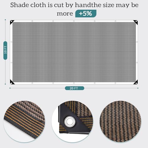 90% Coffee Brown Shade Cloth, 10 x 20 ft with Reinforced Grommets | Durable mesh shade net for greenhouses, plants, chicken coops, pergolas, pools, canopies, patios and gardens - color: 10ftx20ft