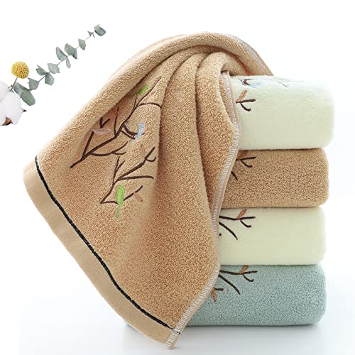 Hand Towels Set of 2 Embroidered Bird Tree Pattern 100% Cotton Absorbent Soft Decorative Towel for Bathroom (Brown) - color: 2 Brown, size: 13.8 x 29.5