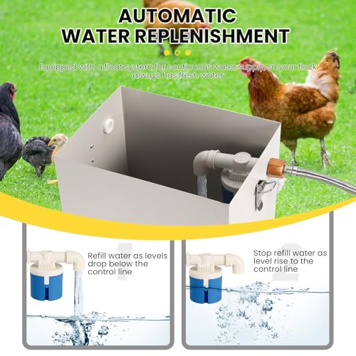 2.6 Gal Automatic Chicken Waterer Stainless Steel Poultry Water Dispenser with Stand, Auto Filling Chicken Watering Systerm