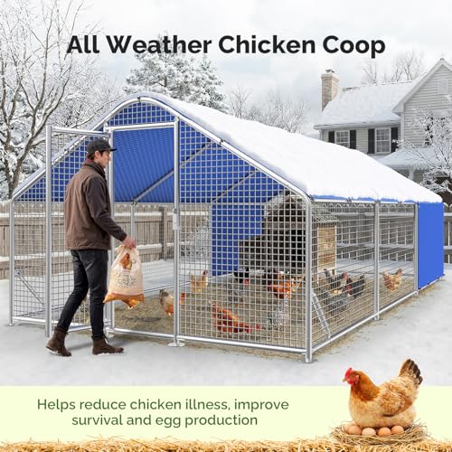 Large Metal Chicken Coop with Galvanized Hardware Cloth, Chicken Coop Run Pen for Yard with Waterproof Cover, Outdoor Large Walk-in Chicken Coops for 30 Chickens Duck Pen House Cage Run - size: 212.6"L x 106.3"W x 76.8"H