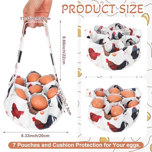 Egg Collecting Basket, Canvas Egg Gathering Basket | Egg Basket for Gathering with 7 Pouches for Chicken, Duck, Goose, Bird, Various Poultry Collection (Black and white chicken) - style: Black and white chicken