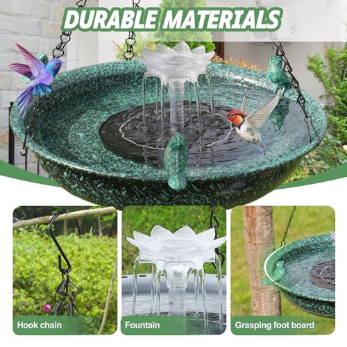 Yiabivo Hanging Bird Bath with Solar Fountain,Metal Hanging Bird Bath for Outside,Outdoor Bird Bath Bowl, for Outdoors Garden Patio Decor