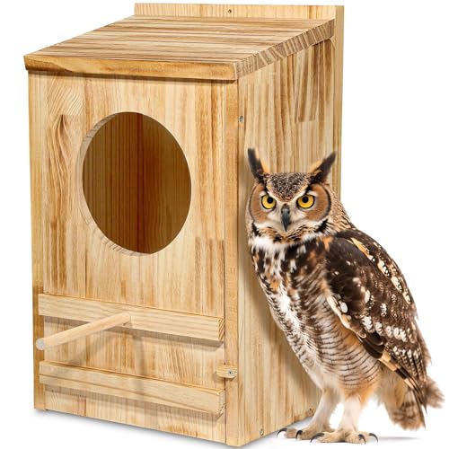 Large Owl Houses for Outdoors,23''x 14''x 10''Barn Owl Box for Outside | Wooden Nest House Circular Opening Bird Houses, Suitable For Wildlife Barn,Eastern Screech,Great Horned,Assembly Required - size: 23''High