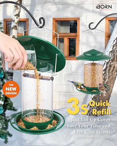 iBorn Metal Bird Feeders for Outdoors Hanging,Wild Bird Feeders for Cardinal,18cm Large Roof &Tray New Green 6 Port (Seed is not Included) - color: Green,2.2LB,6Port