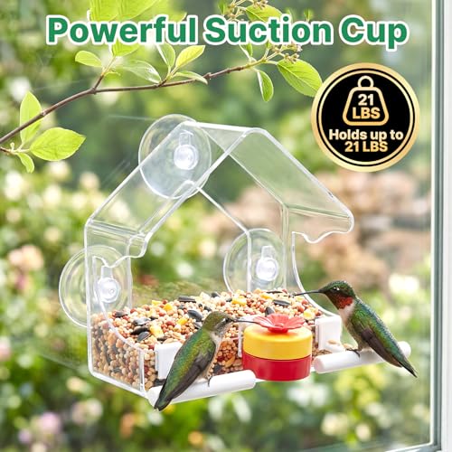 Window Bird Feeders for Outdoors with Flower Hummingbird Feeder | Clear Window Bird Feeder with Strong Suction Cups, Small Bird Feeder Easy to Clean, for Cats, Grandparents, Birds Lover Gifts - color: White