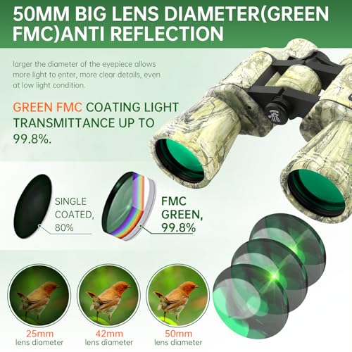 20x50 High Powered Binoculars for Adults, Waterproof Binoculars with Low Light Vision for Bird Watching Hunting Camping Travel Cruise Hiking Sports Stargazing, Unique Gifts for Men - color: Green Camouflage