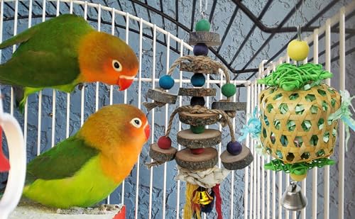 Bird Toys for Conures Parakeet, Birds Cage Accessories, Bird Shredding Foraging Toys for Cage - color: WoodMan