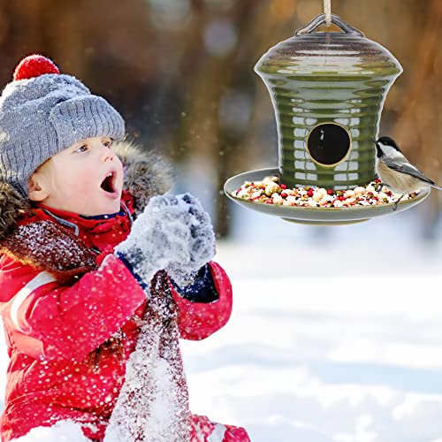Kimdio Birdhouse Ceramic Hanging Birdhouses Bird Hut Hanging Multi-Function Outdoor Bird Feeders for Wild Birds, Finch, Cardinal, and Bluebird - Green - color: d - Green bird feeder