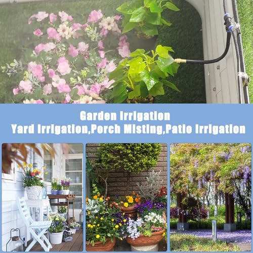 49.21Ft Drip Irrigation Kit System, 360° Bendable Garden Irrigation System | Adjustable Automatic Watering Misting System with 15 Nozzles for Greenhouse, Yard, Lawn, Plant , 5/16" Tubing - size: 49.21Ft