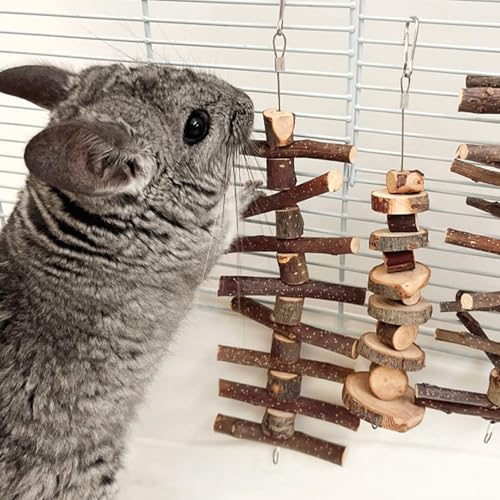 3pcs Small Animal Chews Toy Natural Apple Wood Block Cage Hanging Molars Treats Snack for Hamsters Rabbits Bunny Bird Parrots Chinchilla Guinea Pig Gerbils Squirrels