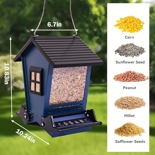 Squirrel Proof Bird Feeders for Outdoors with Weight-Activated, Metal 5LB Large Wild Bird Feeders for Cardinals,Blue Jay,Finch, Weatherproof Durable Hanging Bird Feeder for Backyard,Garden