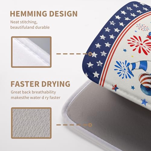 4th of July Dish Drying Mats for Kitchen Counter 18x24 In Memorial Independence Day Patriotic Gnome Stars Microfiber Drying Mat Fourth of July USA Super Absorbent Dish Rack Mat Drying Pad - color: 4th of July Dish Drying Mats-A5-1, size: 18" x 24"