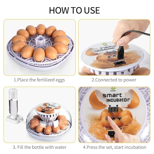 Nest I - 12 Egg Incubator for Beginners, Auto Egg Turning, Consistent Humidity with Auto-Refill Water Bottle & Stable Temp Control for Hatching Chicken, Goose, Duck, Quail, Pigeon, and Turkey - size: 12 Egg [White]