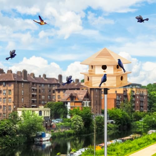Yaocom Purple Martin House, 12 Room Martin BirdHouses for Outside, Sycamore Wood Construction & Waterproof(Wood Color,16.54 x 14.57 x 11.81 Inches)