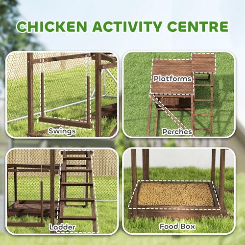 PawHut Wooden Chicken Coop Perches with Swing, Roosting Bars, Activity Play Set, Chicken Coop Accessory Toys for Coop, Coffee | Activity Play Set, Accessory Toys, Chicken Playground