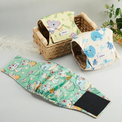 Washable Dog Diapers Male Reusable, Premium Belly Bands for Male Dogs Small, Pack of 3, High Absorbing Small Male Dog Pee Wraps for Doggie in Incontinence or Excitable Urination and Training(S) - size: Small