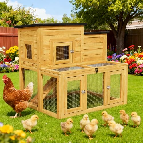 Small Chicken Coop, Chicken Run, Wooden Poultry Quail Hutch Pet Cage | Asphalt Openable Roof, Non-Slip Ramp, Pull-Out Removable Tray, Ideal for Backyard Outdoor Use - color: Yellow