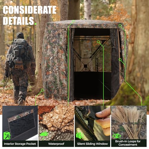 Hunting Blind 270 Degree See Through Ground Blind - 2-3 & 3-4 Person Pop Up Deer Blind for Hunting with Carrying Bag - 300D Reinforced Portable Durable Blind for Turkey and Deer - size: 3-4 Person