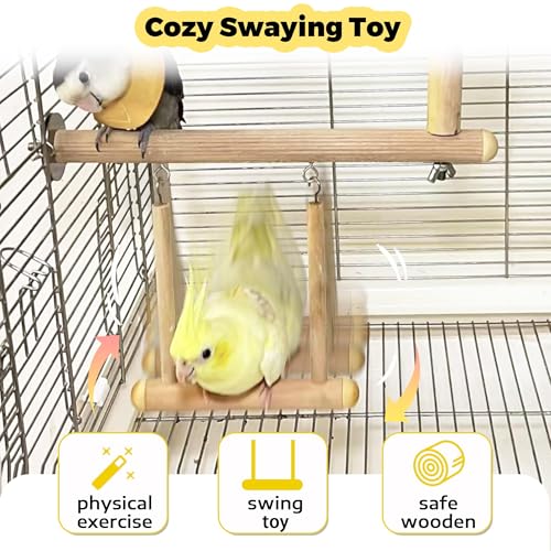 Bird Spinning Perch & Swing Toy Combo, Multi-Functional Parrot Toy | Bird Toys for Parrots with 360° Spin Function, Hanging Parakeet Swing Cage Toys, Wooden Activity Gym for Cockatiel Lovebird