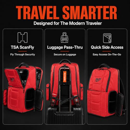 Gruv Gear Travel Laptop Backpack, 20L Red Tech Backpack with Modular Storage Shelves, Dual Access Pockets & TSA-Friendly Design, Compact Carry-On Backpack for Work, Travel & Everyday Carry - color: Red/Carbon Fiber