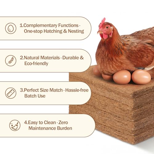 VioraWhite 10 Pack Chicken Nesting Pads 13x13'' Laying Hen Nesting Box Liners with 30 Pcs Wooden Fake Eggs Help Laying Hen for Chicken Coop Bedding Poultry Habitat Supplies