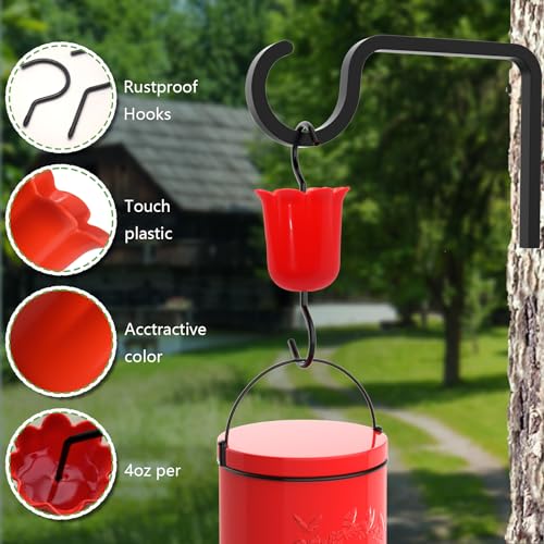 Ant Moat for Hummingbird Feeders, 4 Pack 4 OZ Ant Guard | Fits hummingbird & oriole feeders, Features leakproof red flower design, Includes durable hooks & cleaning brushes