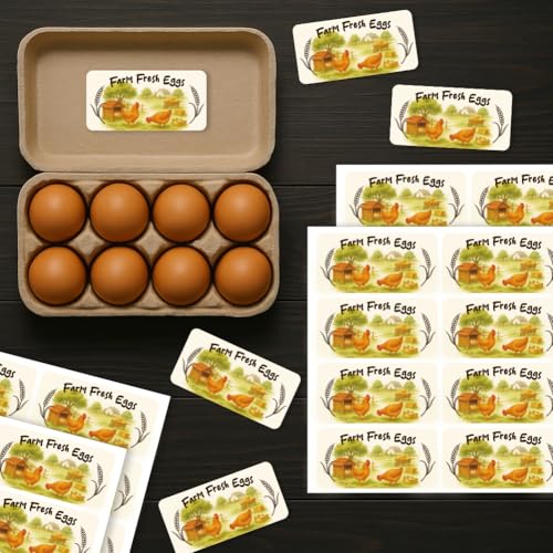 160 Pcs Farm Fresh Eggs Carton Labels, 4 x 2 in Rectangular Retro Font Chicken Unwashed Eggs Labels Self-Adhesive Egg Packaging Stickers for Chicken Egg Box Container Farm Supplies