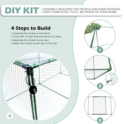 Heavy Duty Chicken Tunnel - 6-Section Portable Chicken Run with PVC Coated Wire Mesh & Steel Frame, Outdoor DIY Chicken Tunnel for Yard, Predator-Proof (1, 141 * 24 * 24 inches) - size: 146*24*24 inches