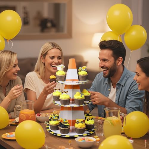3 Tier Construction Theme Cupcake Stand Decoration Truck Birthday Party Cupcake Tower Dump Truck Car Dessert Holder for Construction Baby Shower Birthday Party Supplies - style: Construction