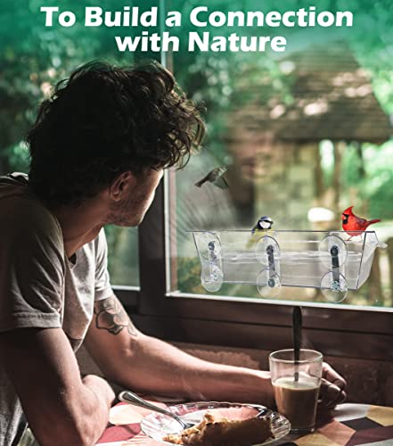 Clear Bird Bath Bird Feeder for Outside Window Glass, Transparent Birdbath with Strong Suction Cups for Viewing, Bird Watching Gifts for Elderly Parents, 2 Packs