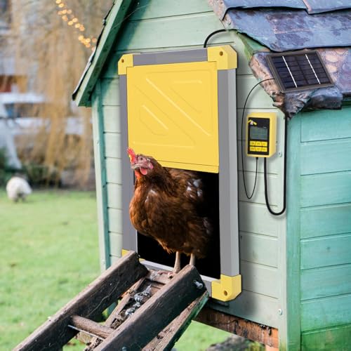 Aivituvin Solar-Powered Automatic Chicken Coop Door with Heating, Weatherproof Auto Opener for Chicken Houses/Duck Runs, Dual Power Modes, Safety Sensor, Easy Installation (Grey)